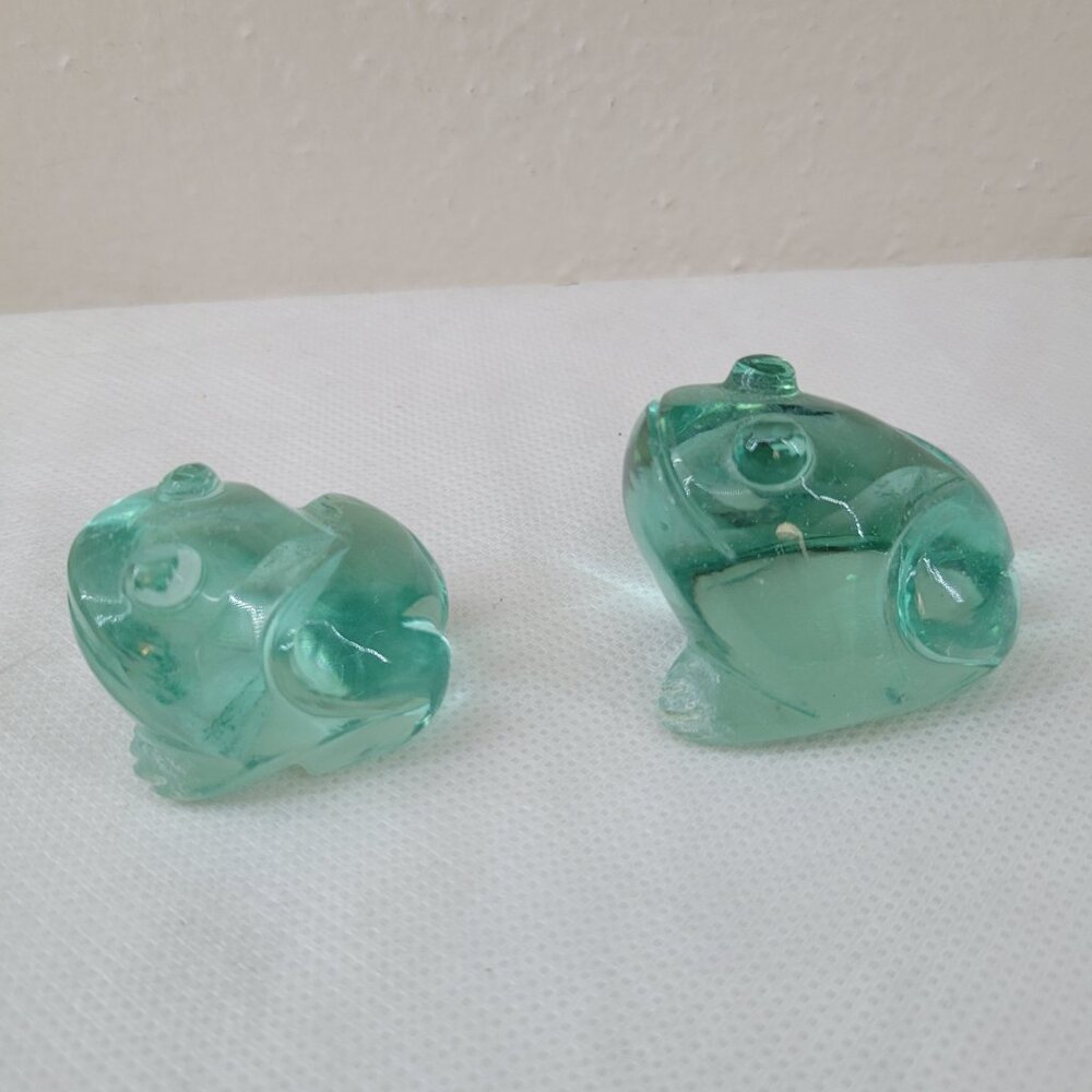 Art Glass Frog Pair - Paperweights or Decor Aqua Blue-Green - Picture 4 of 13